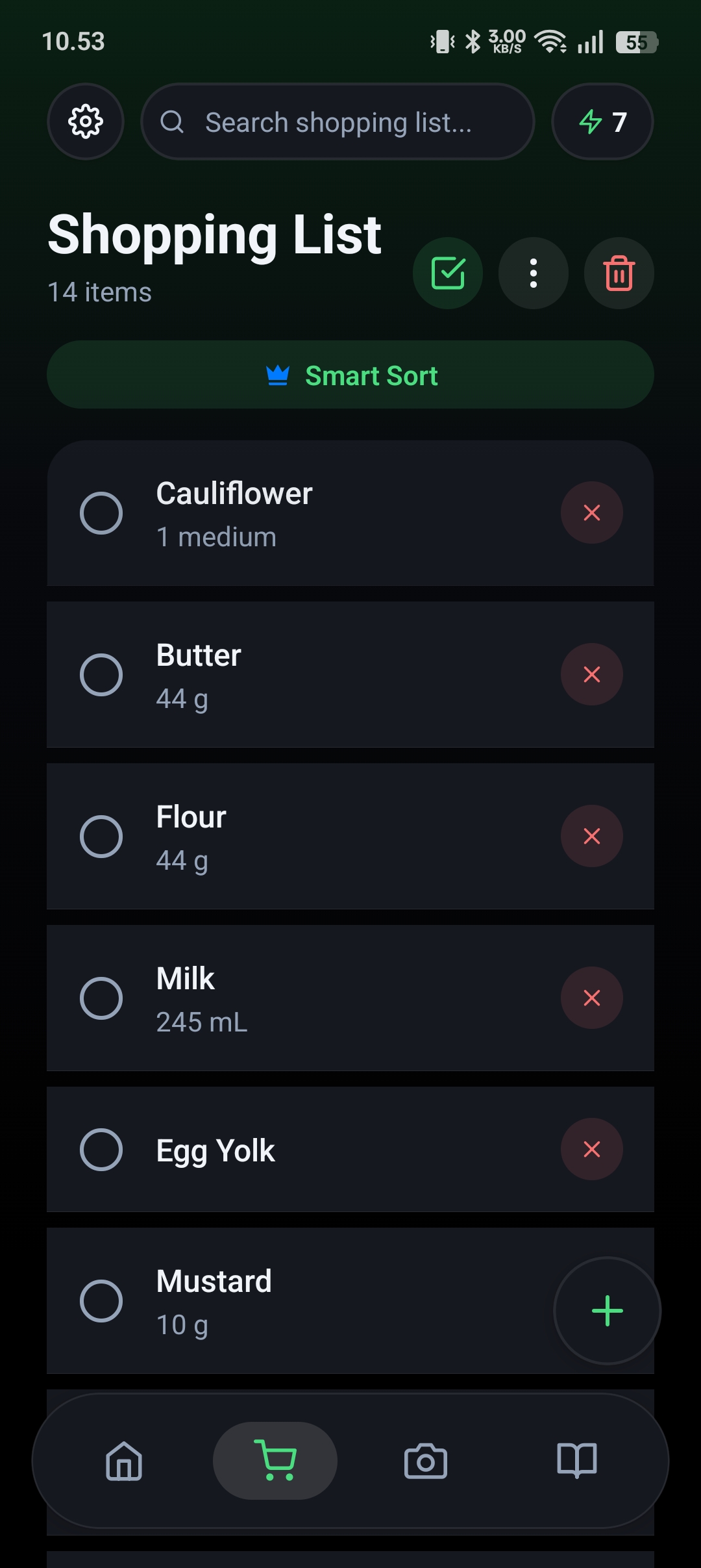 Smart Sorted Shopping Checklist screen